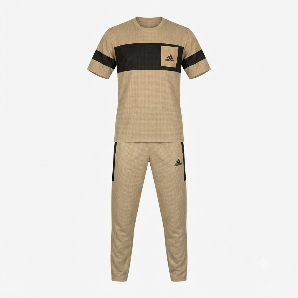 Turkish Fabric Tracksuit - Beige & Navy