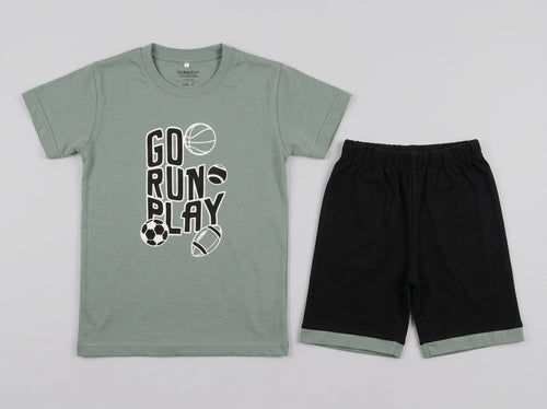 Boys' Cotton Sports Tee & Shorts Set - "Go Run Play"
