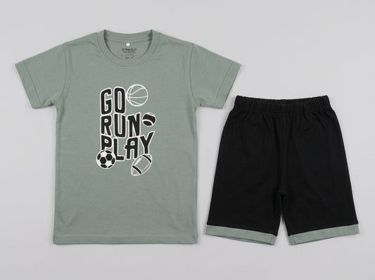 Boys' Cotton Sports Tee & Shorts Set - "Go Run Play"