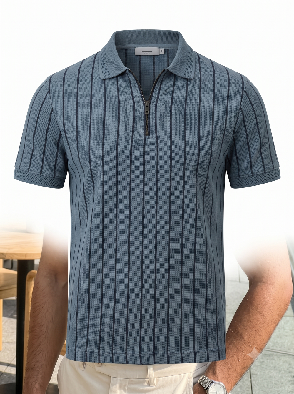 Pinstripe Polo Steel Blue - BTH Apparel