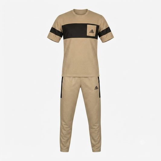 Turkish Fabric Tracksuit - Beige & Navy