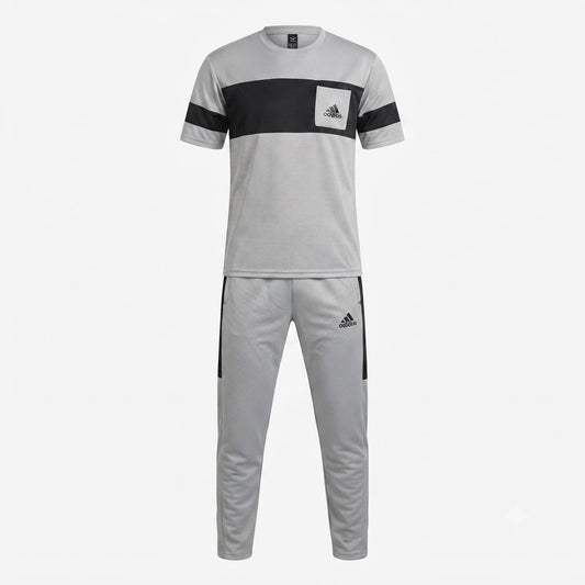 Turkish Fabric Tracksuit - Light Grey & Navy